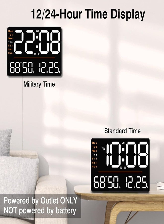Foliam Plastic Digital Alarm Wall Clock 16" Large with Remote Control, Auto/Custom Dimmer,Temp,Humidity,Dual Alarms, Decor/Gym/Garage, Gift for Elderly (Square ORENGE) - Image 3